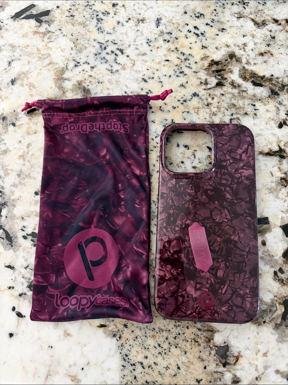 14 Pro Max Loopy Case Marbled Plum Phone Case with Loopy Strap and Pouch